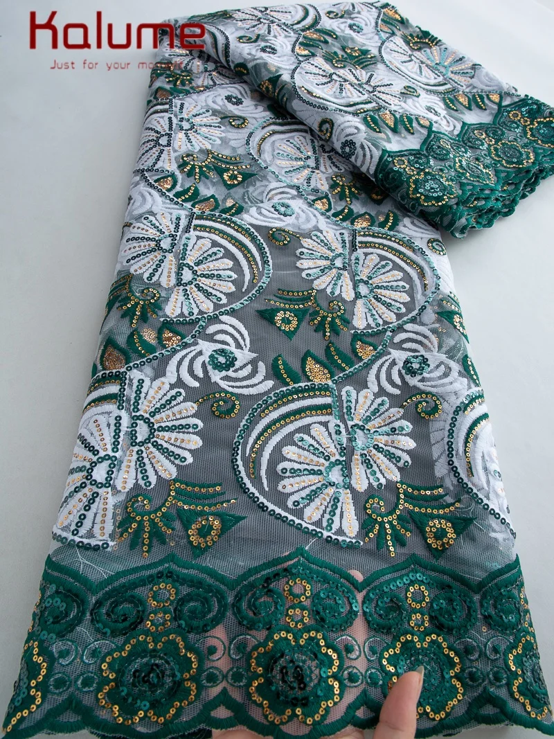 Kalume Milk Silk African Lace Fabric 5Yards High Quality 2025 Nigerian French Mesh Lace Fabric with Sequins Wedding Sew F4468