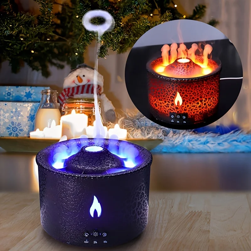 

Портативный набор увлажнителей воздуха с вулканическим пламенем — ультразвуковое увлажнение холодного тумана, предварительный фильтр, вилка 110 В, ночник с