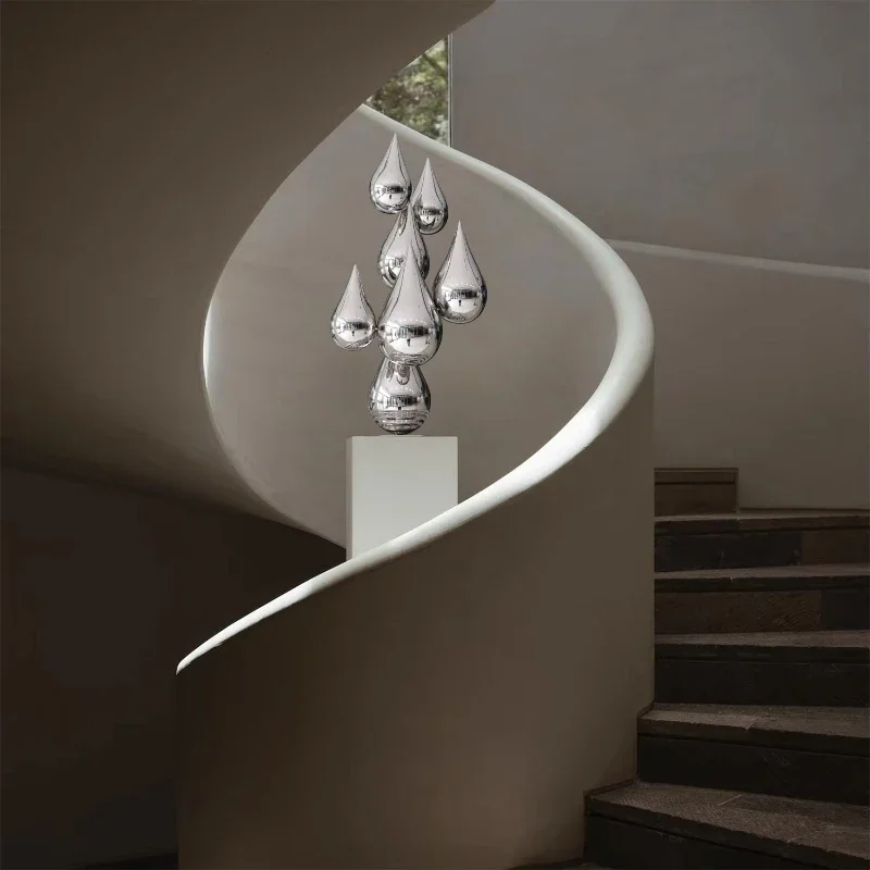 Metal sculpture Abstract art Stainless steel water drop sculpture Interior decoration