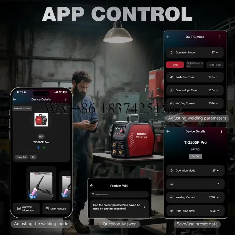 Wmwmnu for Control TIG205P Pro APP Control DC Pulse Lift Spot Dual Voltage 120V 240V Multi-process TIG Welding