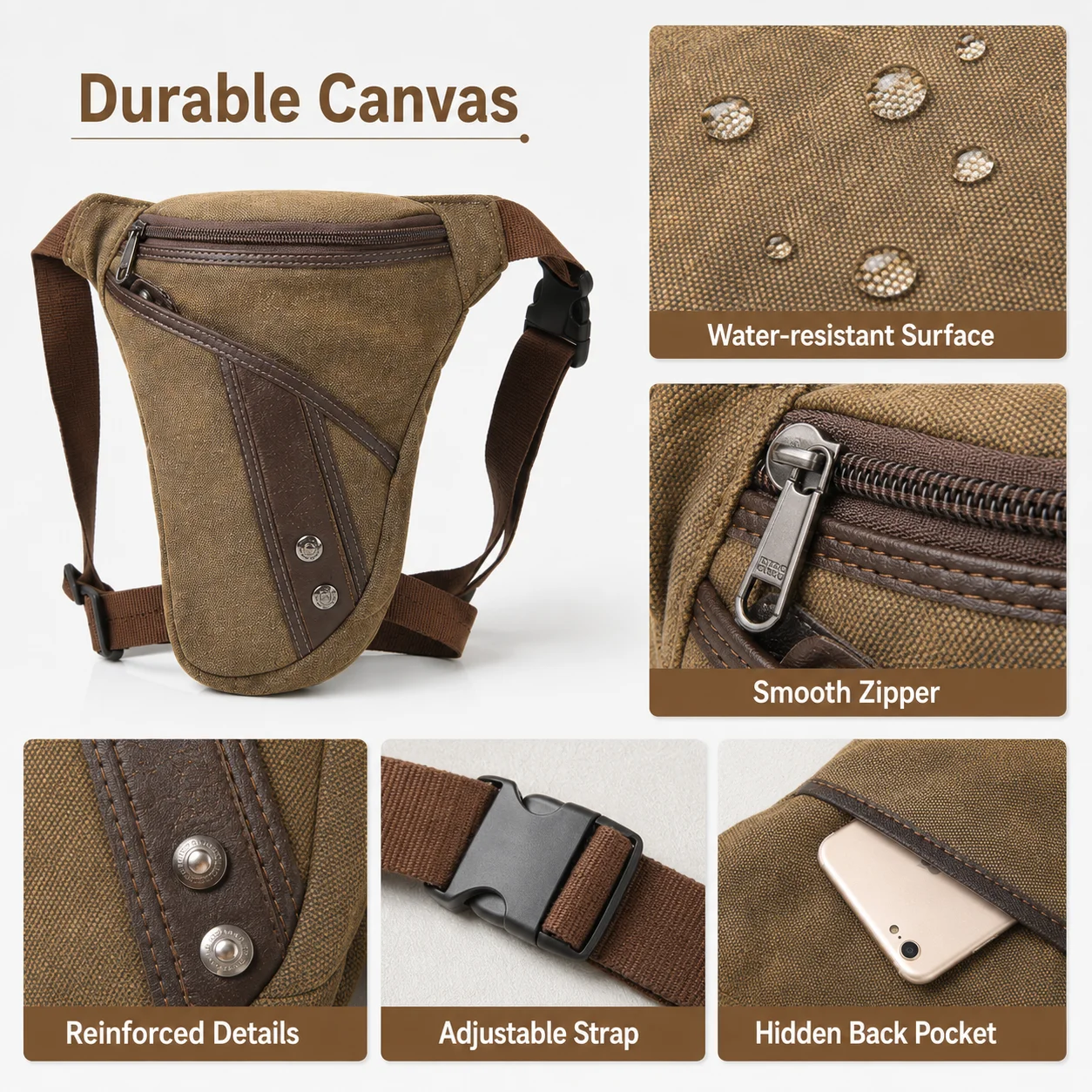 Men Canvas Drop Leg Bag Military Motorcycle Waist Fanny Pack Multi-purpose Crossbody Hip Bum Shoulder Bag - view 6