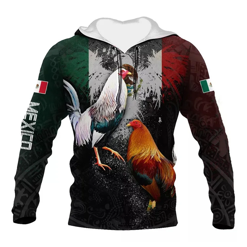 Mexican Flag Rooster Hoodies Cock 3D Print Man Women Fashion Streetwear Y2k Hoodie Pullovers Hooded Sweatshirts Kids Clothing