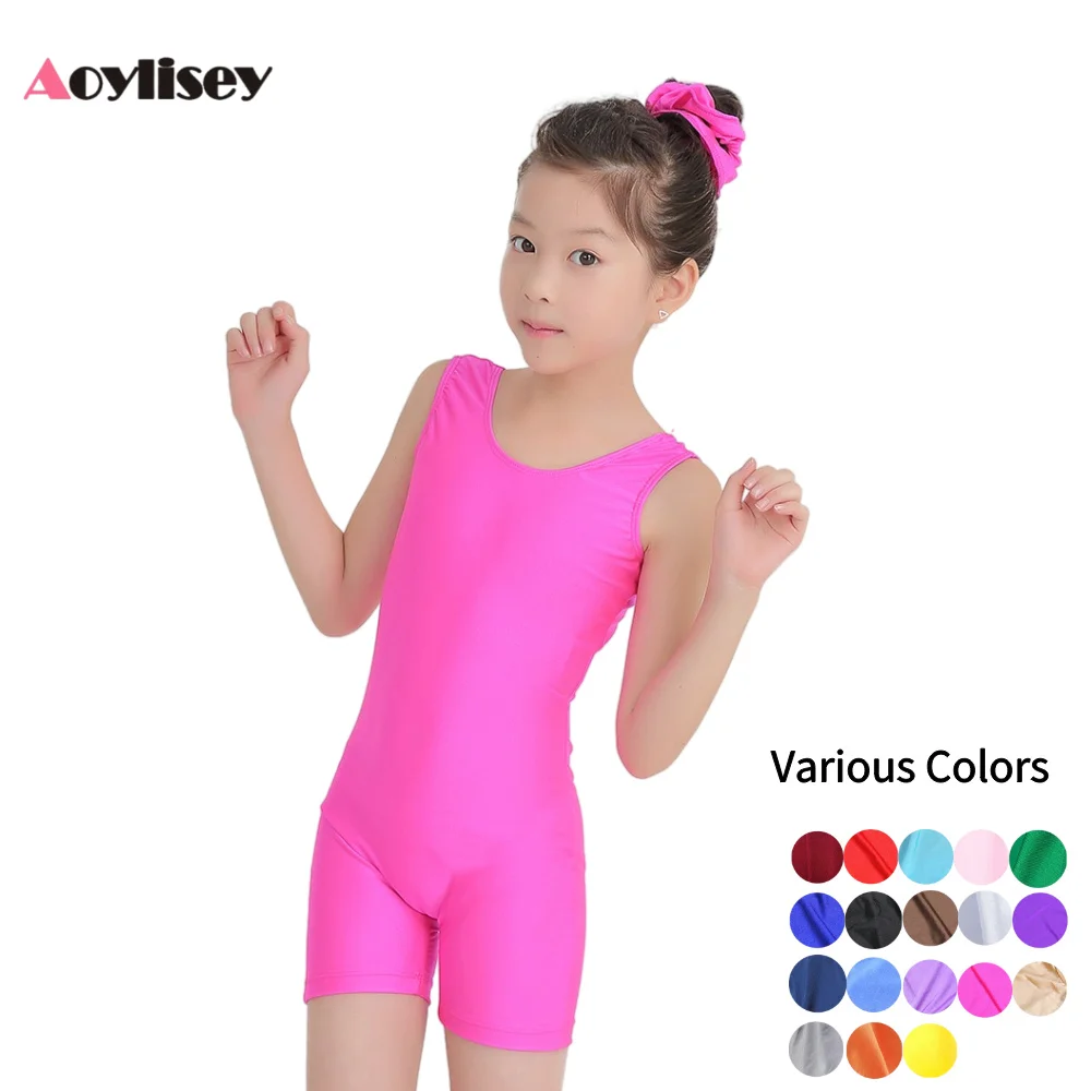 Leotardos de gimnasia sin mangas para niñas, Unitard corto, sin mangas con cuello redondo de LICRA para niños, Ropa de baile para Biketard, trajes de entrenamiento