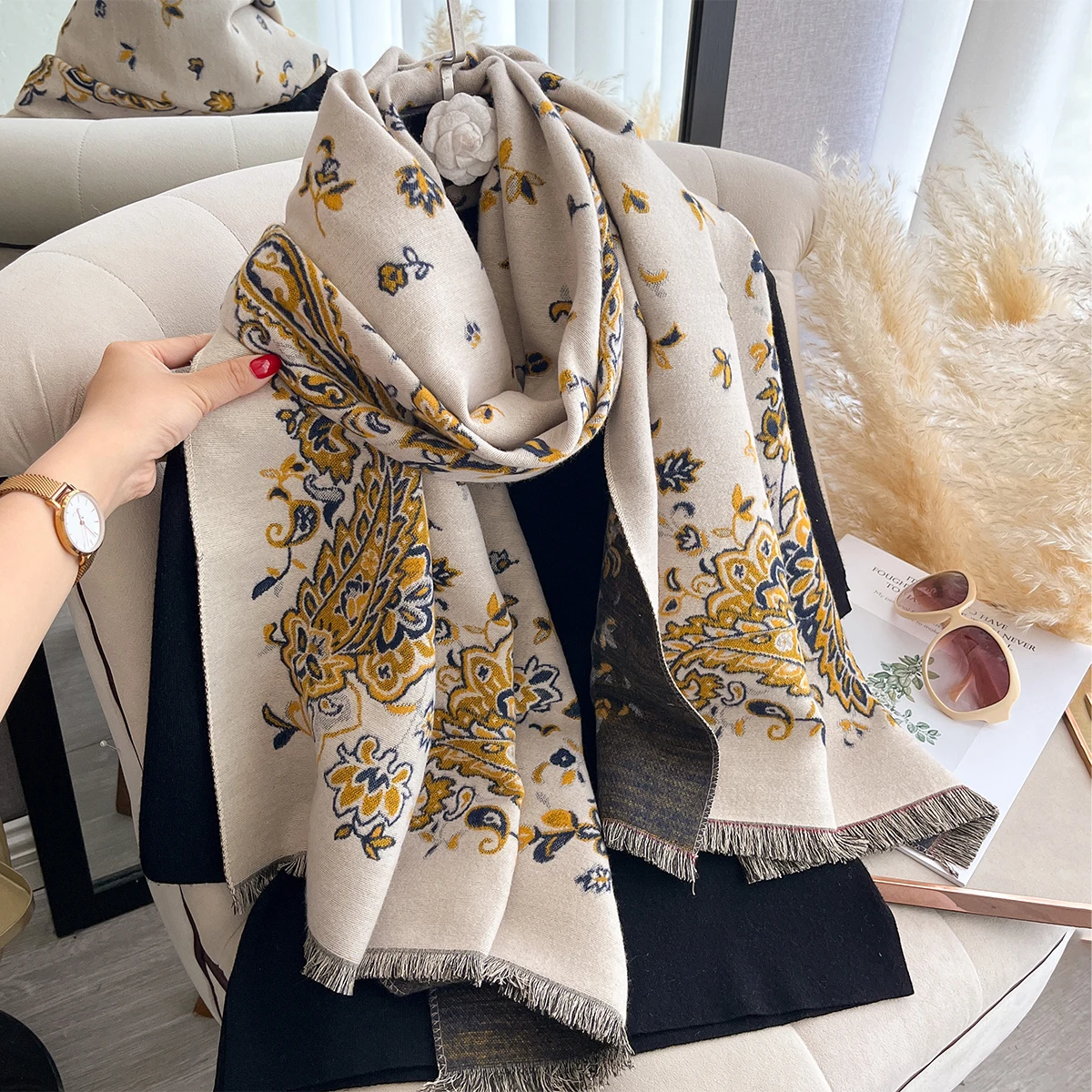 Neue Winter Eleganz Kaschmir Schal Frauen Paisley Zwei-Seitige Schal Weibliche Pashmina Luxus Marke Poncho Dicke Decke Warme Bufanda – Detail 6