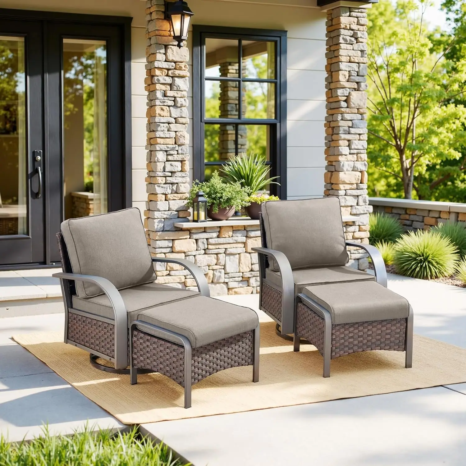 

4 Pieces Patio Furniture Sets - Swivel Rocker Outdoor Chairs with Ottomans, All Weather Wicker Swivel Furniture, Customized