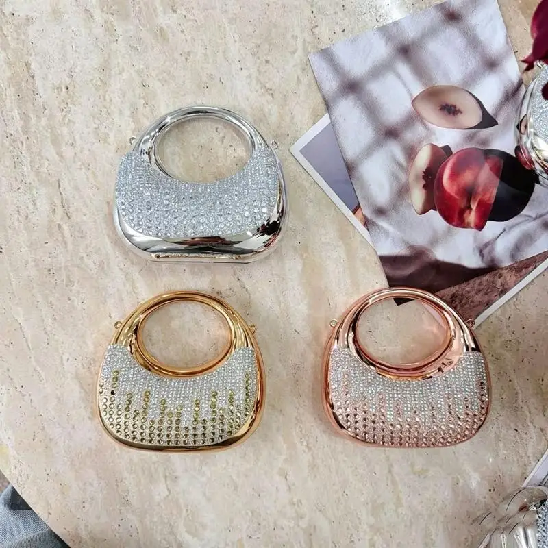 1Pcs Rhinestone Purses And Handbags Mini Golden Evening Bag Luxury Shoulder Bags Funny Party Wedding Acrylic Clutch Purse