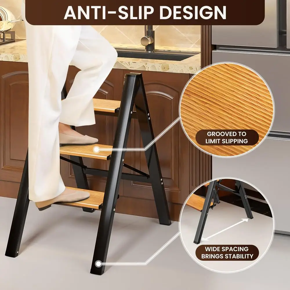 Aluminum Folding Step Stool Anti-Slip Pedal Wide Stepladder 330Lbs Capacity Kitchen Home Maintenance Easy Storage Multi-Use