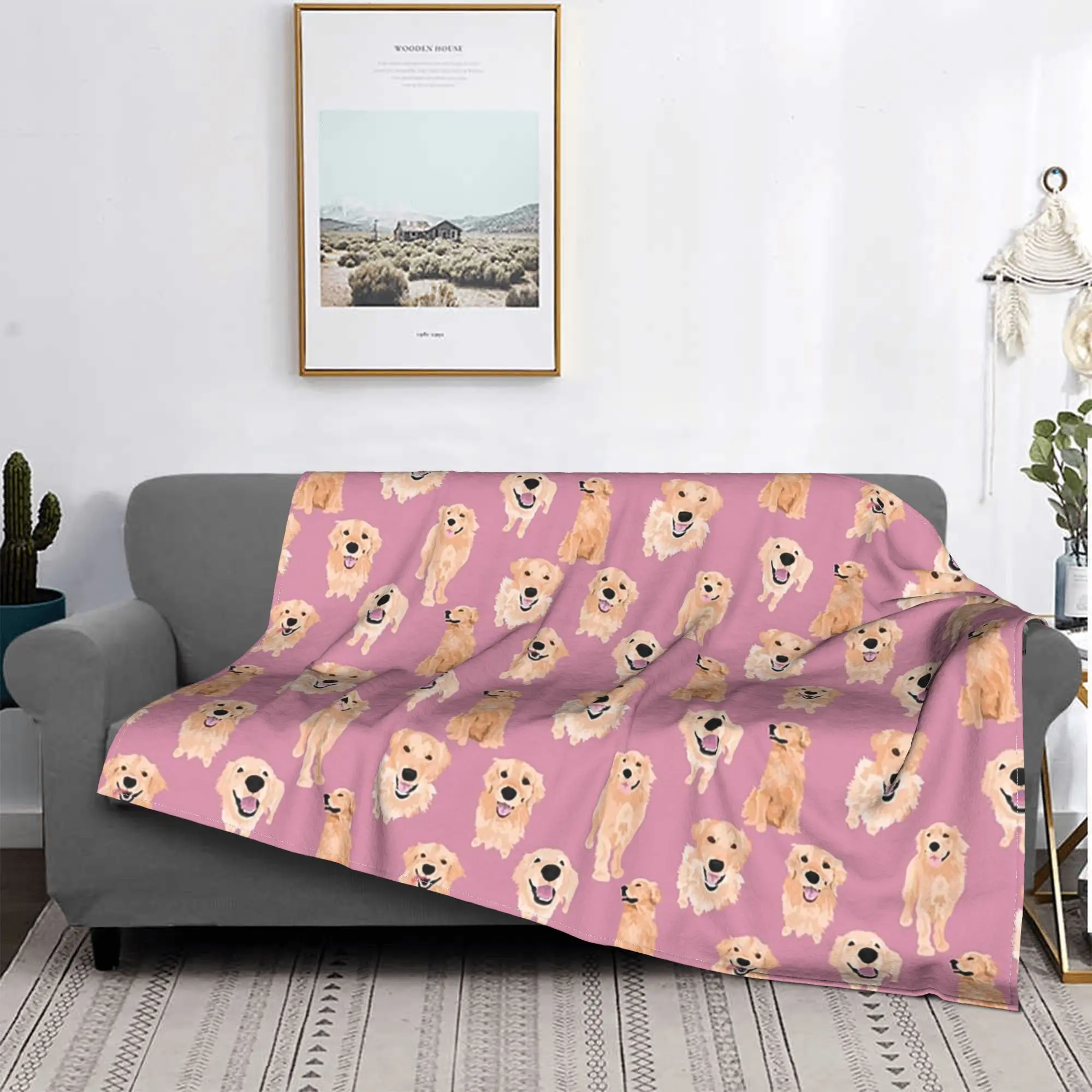 

Золотистые ретриверы на розовых одеях, дышащее флисовое одеяло для дивана, постельное белье, дорожные пледы, покрывало, одеяло