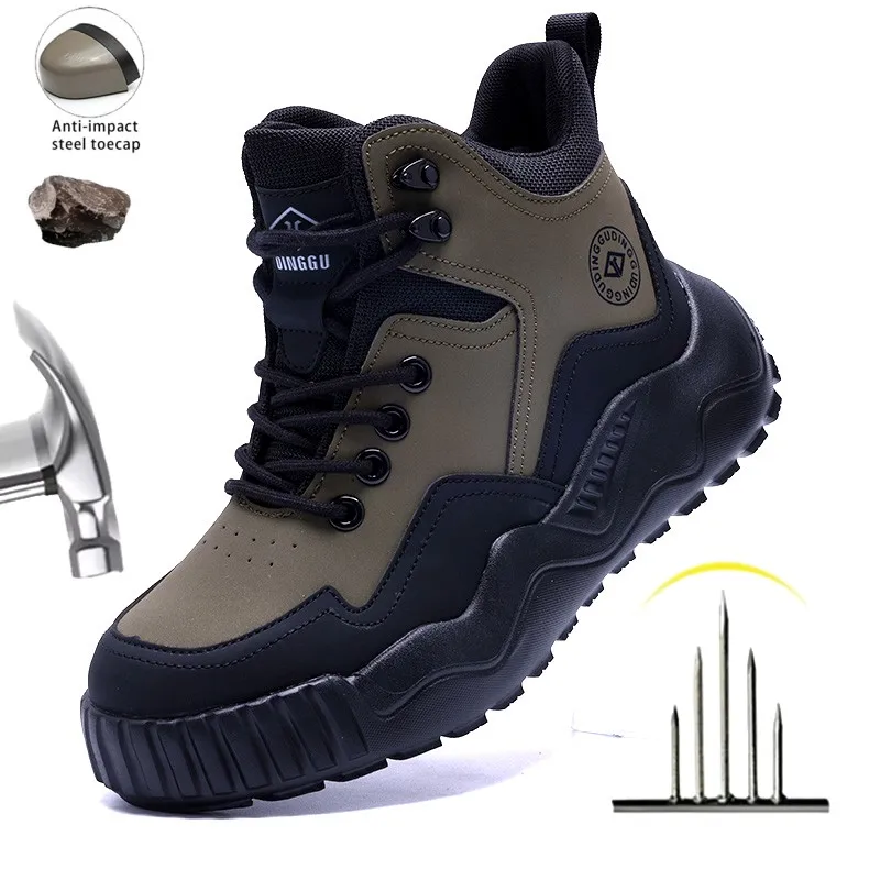 

Steel Toe Safety Shoes Men, Anti-Puncture Anti-Smash Non Slip Industrial Work Boots Lightweight Security Protective Shoes