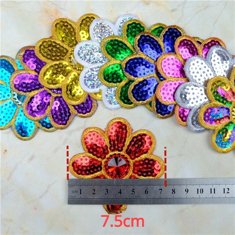 5 Pcs Sequins Embroidery Appliques Small Flowers Clothing Accessories Adhesive Backing Rhinestone Dress  Glass Rhinestones