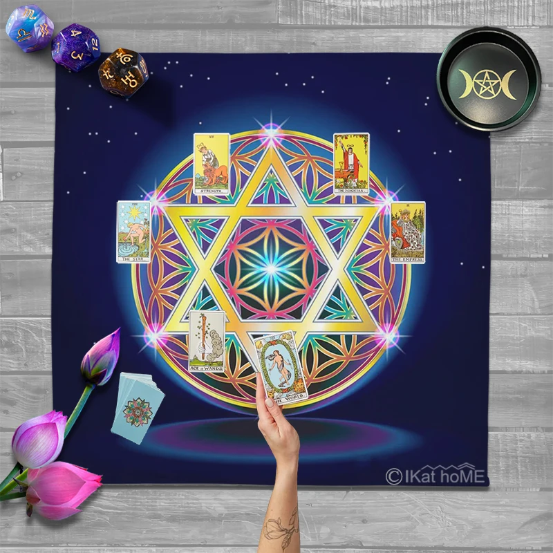 Merkabah Flower Of Life Magic Tarot Tablecloth Hexagram Altar Cloth Energy Tapestry Oracle Cards Deck Pad Boho Decor 50 70 100cm