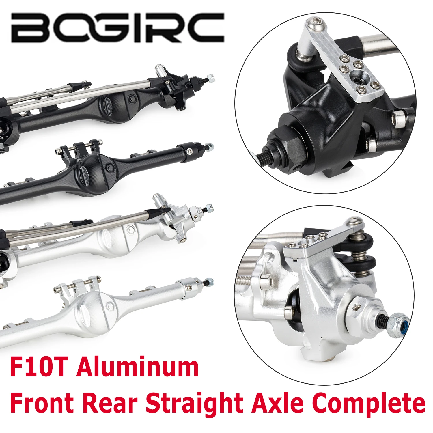

B​OGIRC CNC Aluminum Front Rear F10T Straight Axle Set Black Silver for 1/10 RC Crawler Car Axial SCX10 II VS4-10 Upgrade Parts