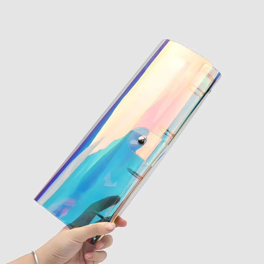 Laser A4 Binder Soft PVC Budget Binde 4Ring Refillable Planner Binder Cover with Sp Button Closure Round Ring Loose Leaf Folder