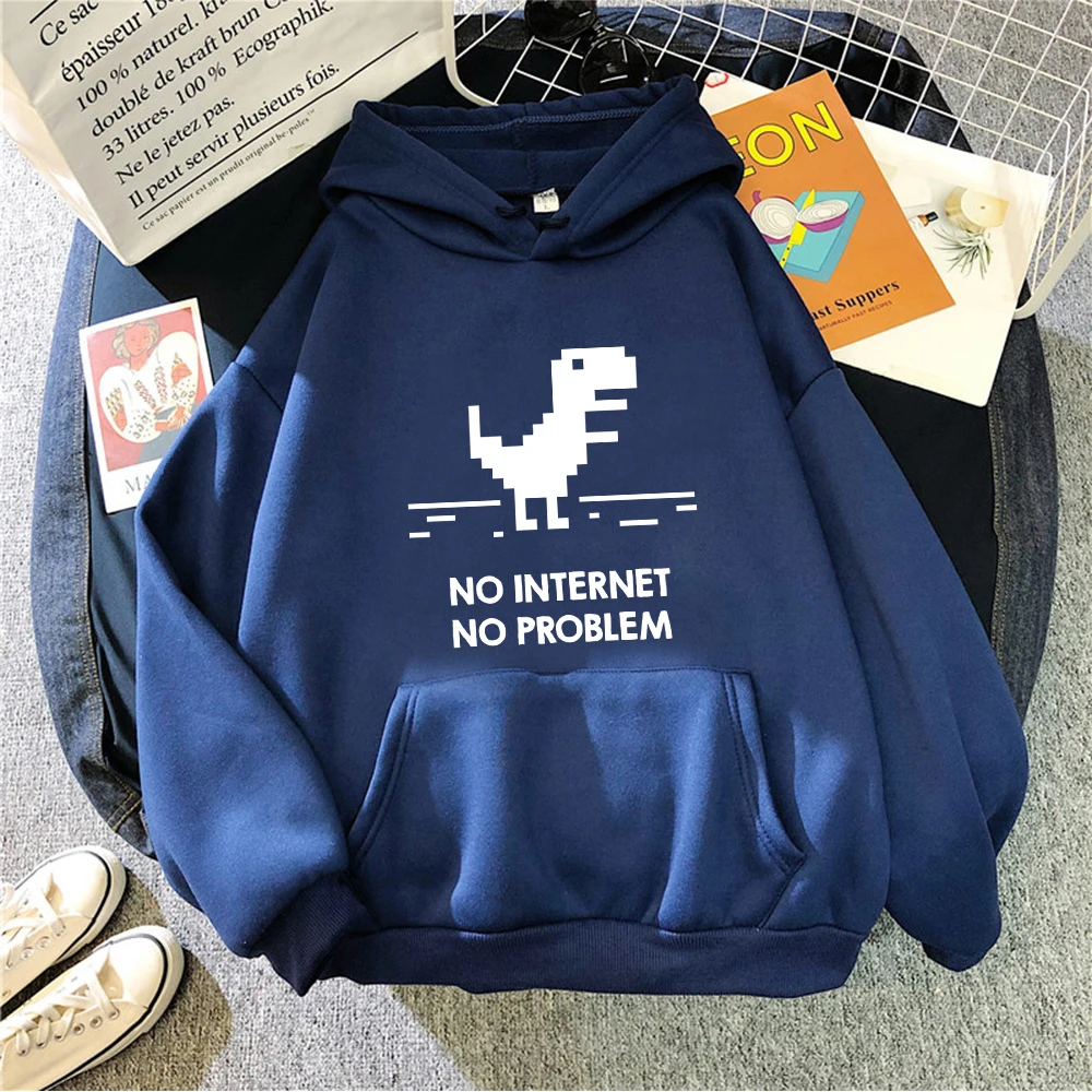 NO INTERNET tea rex dinosaur man Hoodies Comfortable Fleece Warm Pocket Sweatshirts Casual Loose Pullovers men Woman Clothes