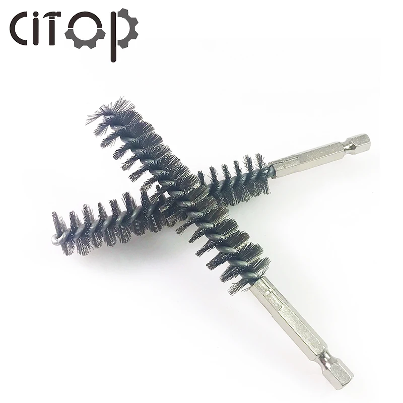 2pcs Electric Drill Impact Driver Wire Brush Paint Stainless Steel Wire Pipe Brush Hexagonal Rod Gun Brush