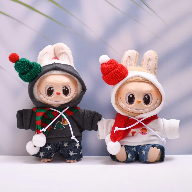 

Clothes For 15cm 17cm LABUBU 1st/2nd/3rd Gen Christmas Snowman-Themed Hoodie With Scarf Set