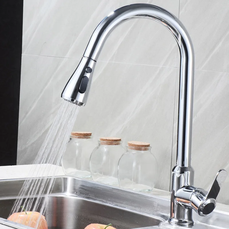 ͭCopper wash basin faucet Kitchen sink pull-out retractable hot and cold dishwashing two-stage faucet