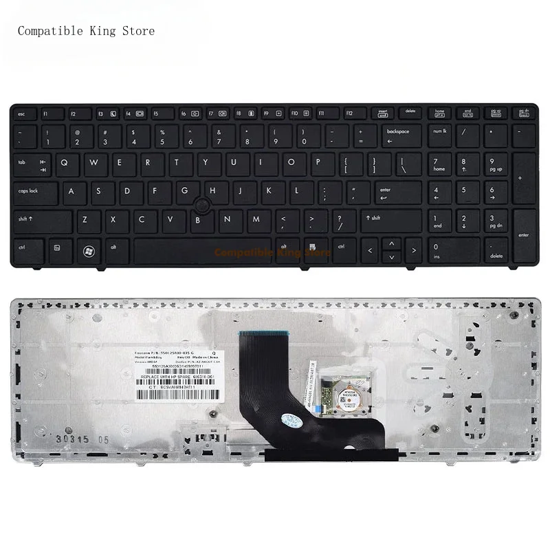 d+New Laptop Keyboard for HP Elitebook 8560P 8570P, Probook 6560B 6570B Series Sliver Black Frame with Pointer US Layout