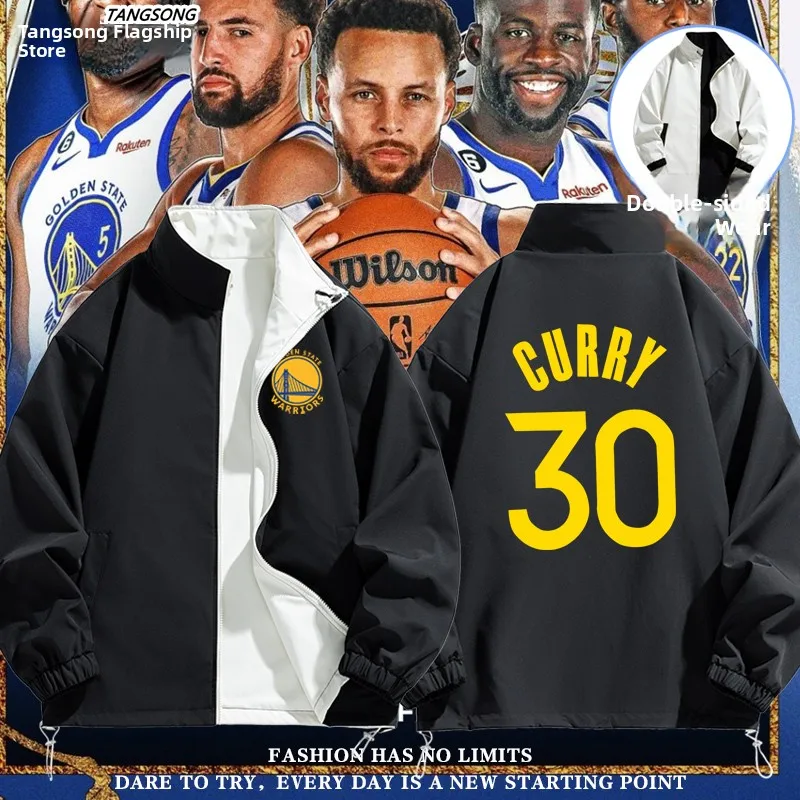 

Баскетбольная тренировочная куртка Golden State Warriors Curry Edition, двусторонняя, для подростков, из полиэфирного волокна, с длинными рукавами, на молнии.