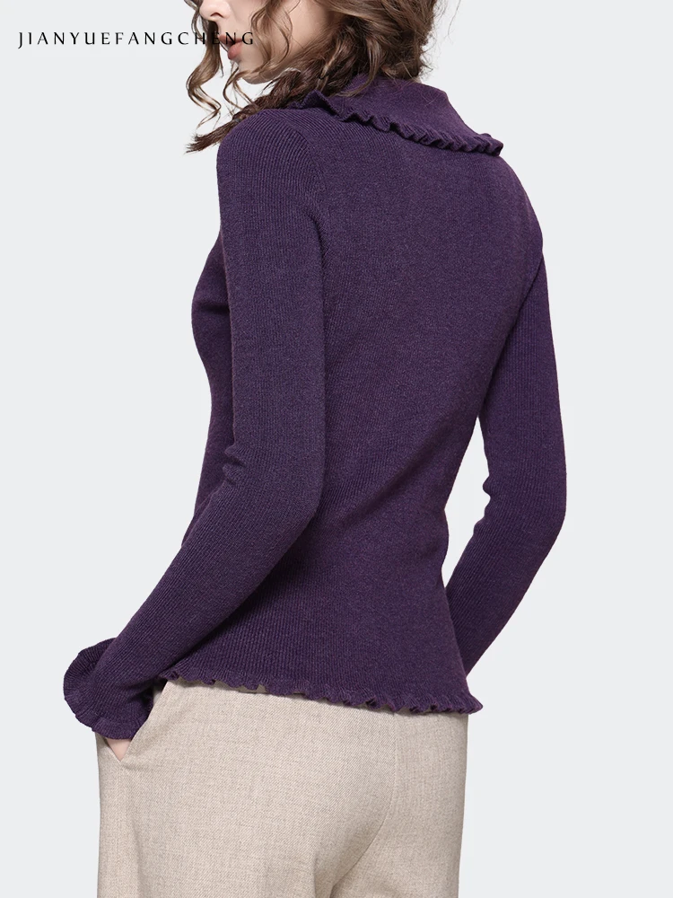 Fashion Women Long Sleeve V-Neck Purple Knitted Cardigan Sweater Sexy Skinny Stretching Autumn Winter Female Bottoming Top