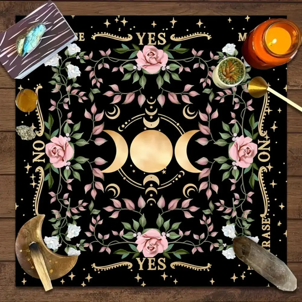 Colorful Moonlight Flower Tarot Card Table Cloth Floral Rose Witchcraft Astrology Supplies Butterfly Altar Card Mat