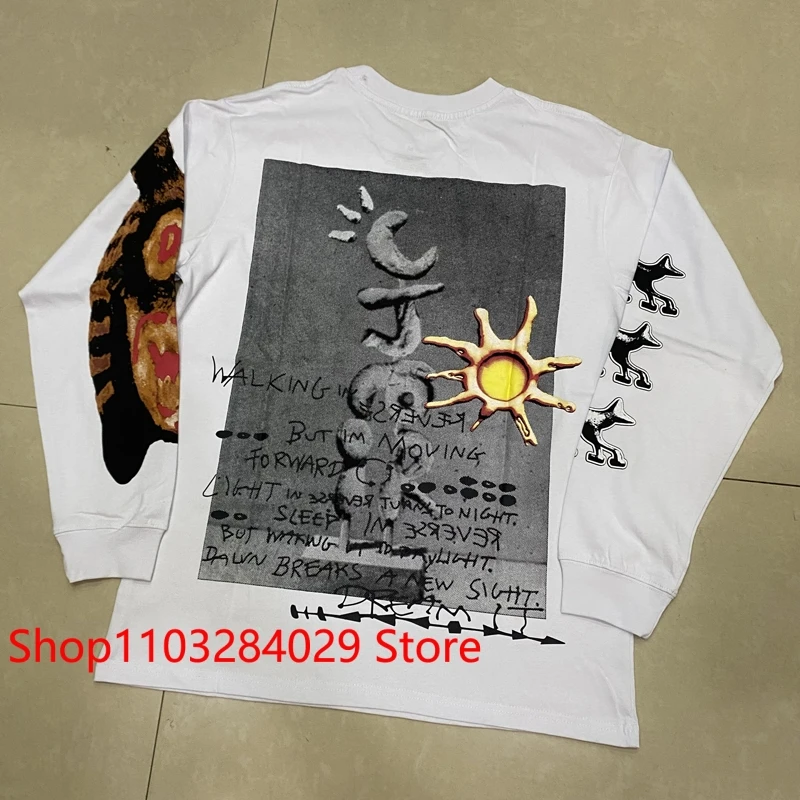 One Day Shipped Out Cactus Jack Long Sleeve Classic Sun Print Crewneck T-shirt Fashion Rapper Streetwear UTOPIA Tee Real Photo