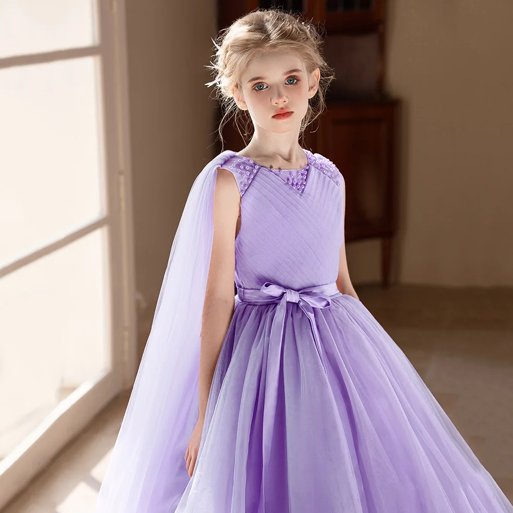 Kid Girl Princess Dresses for Piano Performance Young Girls Party Dresses Child White Clothing