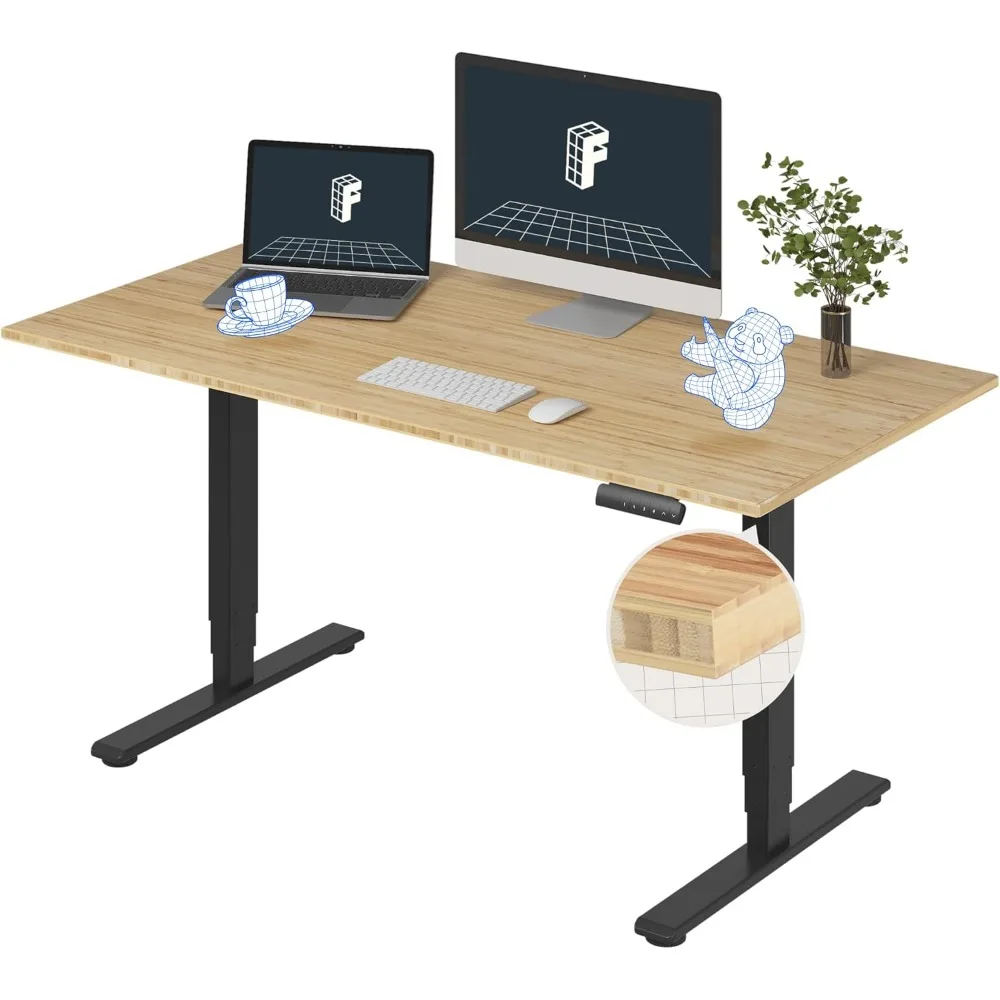 

E6 Essential Bamboo, 3-ступенчатый двойной мотор, 60x30 дюймов, электрический стол с регулируемой высотой, цельная доска, стол для сидения, стоячий стол