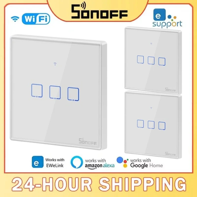 SONOFF T0/T1/T2/T3 UK Wifi/ 433mhz RF Smart Wall Touch Switch 1/2/3 Gang Remote Control Wifi Light Switches For Smart Home