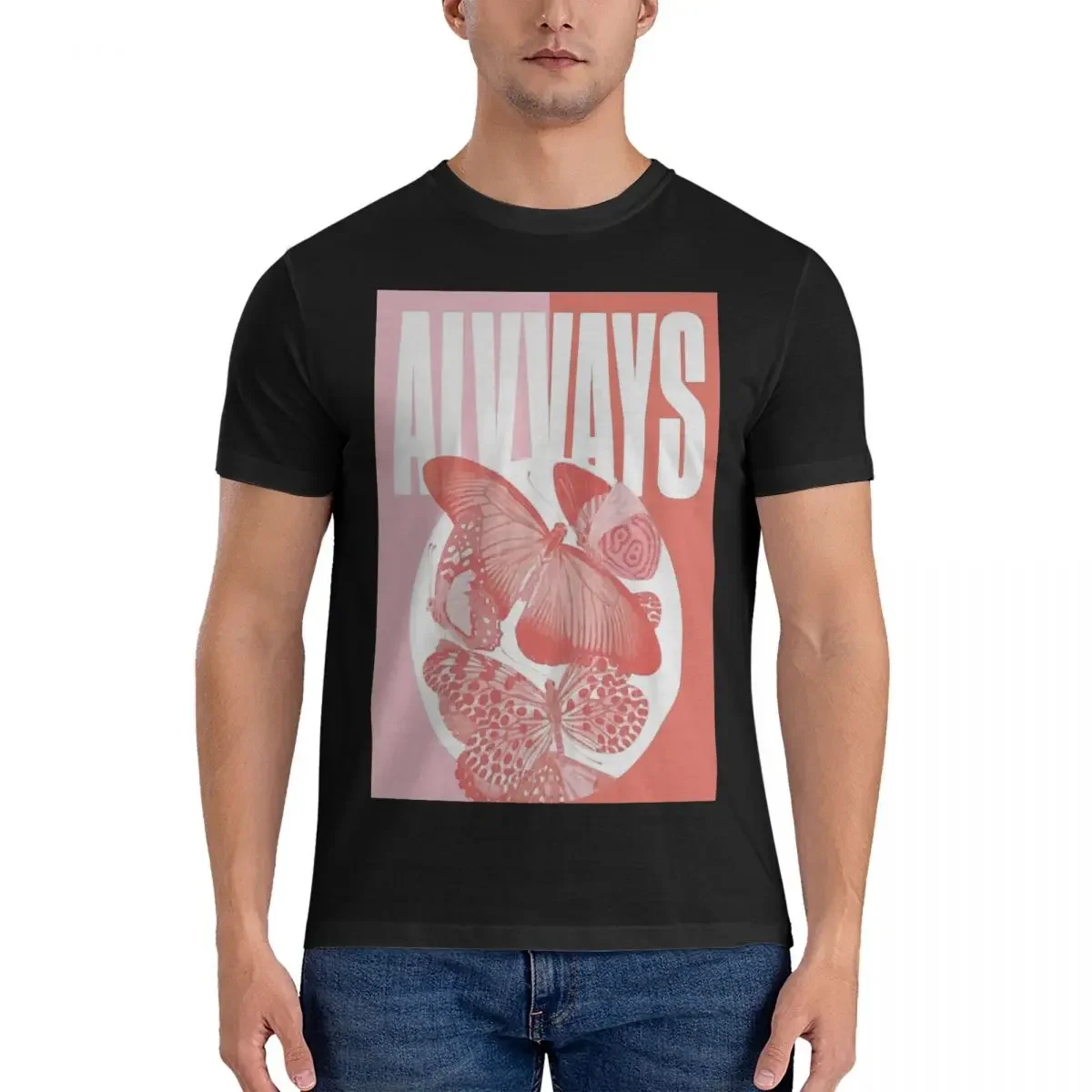 Alvvays Short Sleeve Tee Shirt Printed Tops heavyweight fashion 2024 Hipster Butterfly T-Shirts Men Round Collar Cotton T Shirt