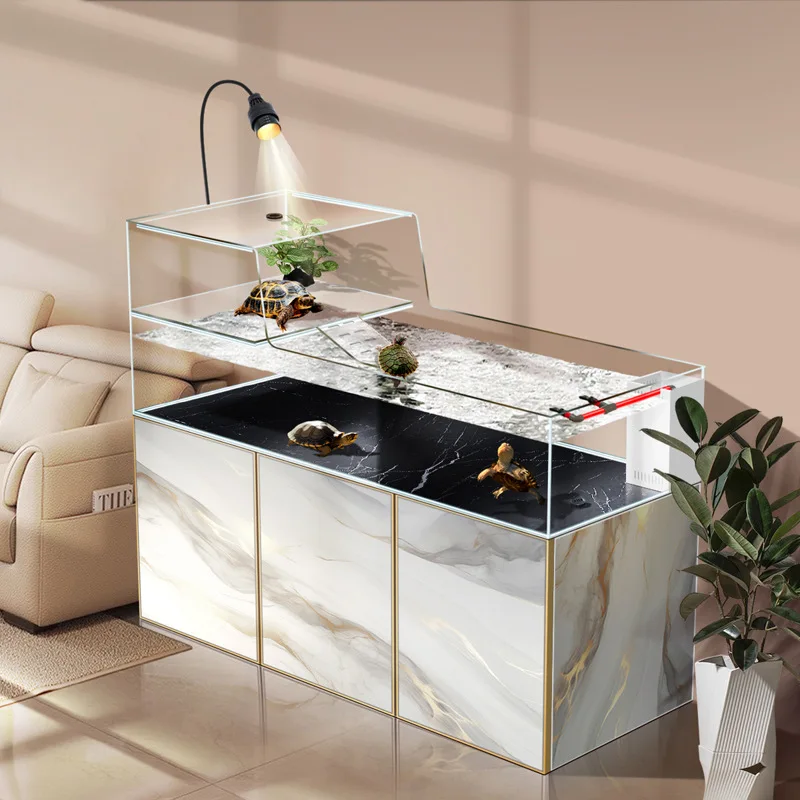 Turtle tank with drying table Ultra white bottom filter Circulation water-free stream fish tank Household large