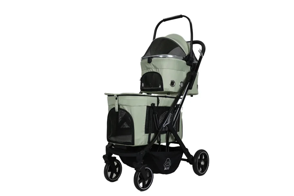 Luxury Pet Products Twin Pet Stroller Detachable Doubled Light Green Strollers Pets For Dog