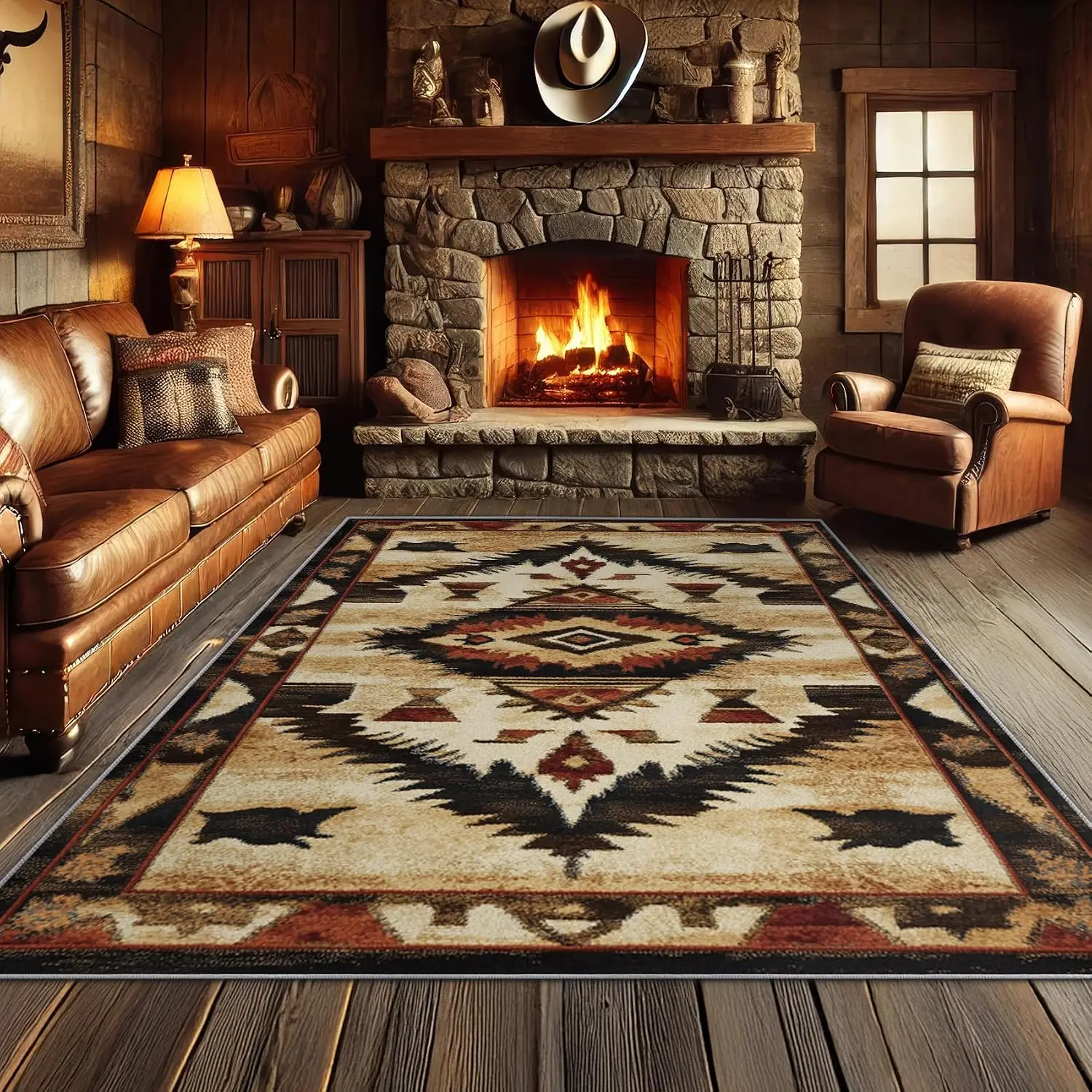 Large Southwest Native Aztec Boho Western Geometric Area Rug Washable Non Slip Carpet for Living Room Bedroom Home Decor
