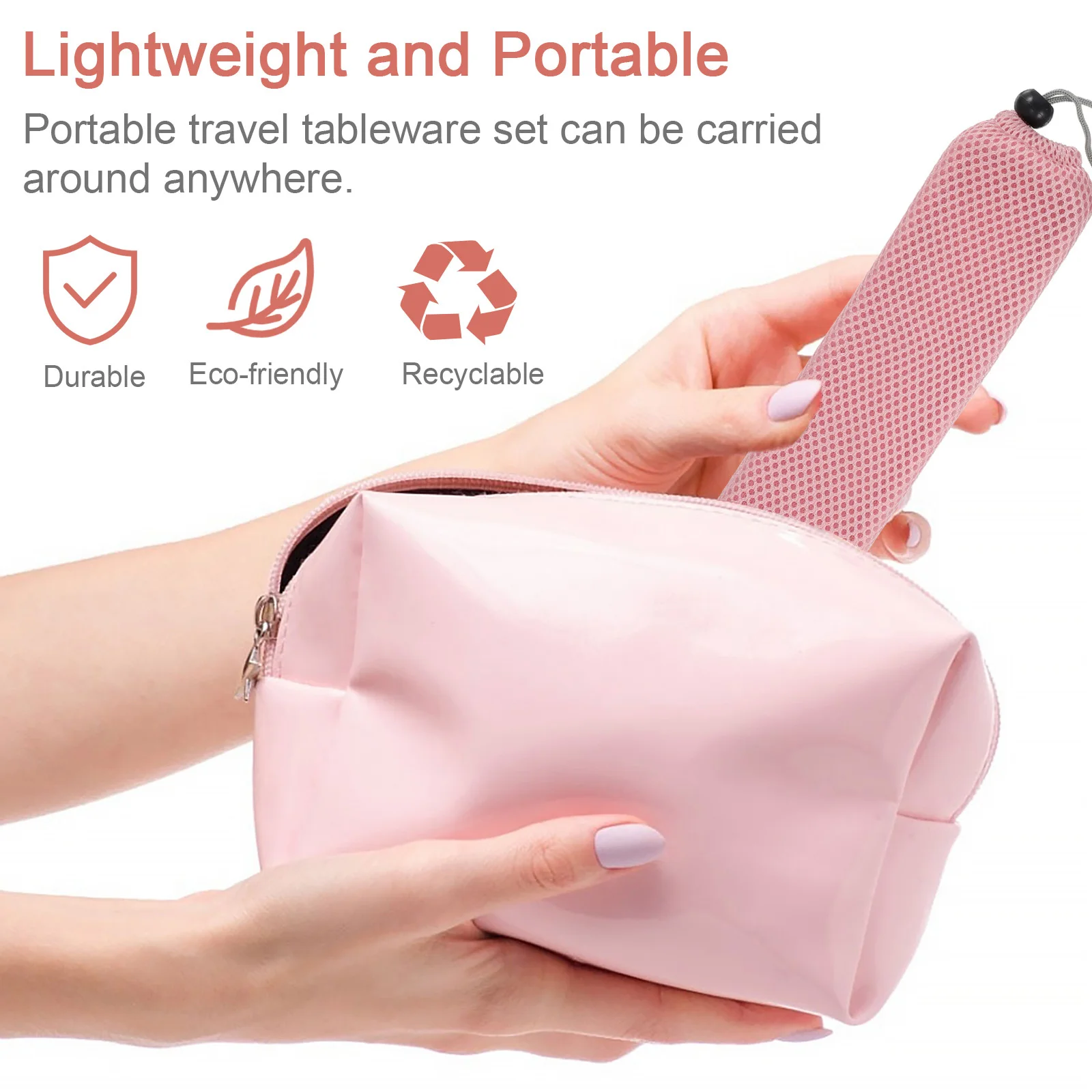 

1Set Camping Tableware Set Wear Resistant Spoon Practical Fork Storage Carry Insulated Handle Travel Cutlery Bag