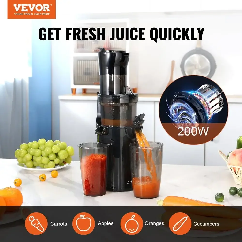 Powerful Slow Masticating Juicer Large Feed Chute Easy Clean Silent Operation