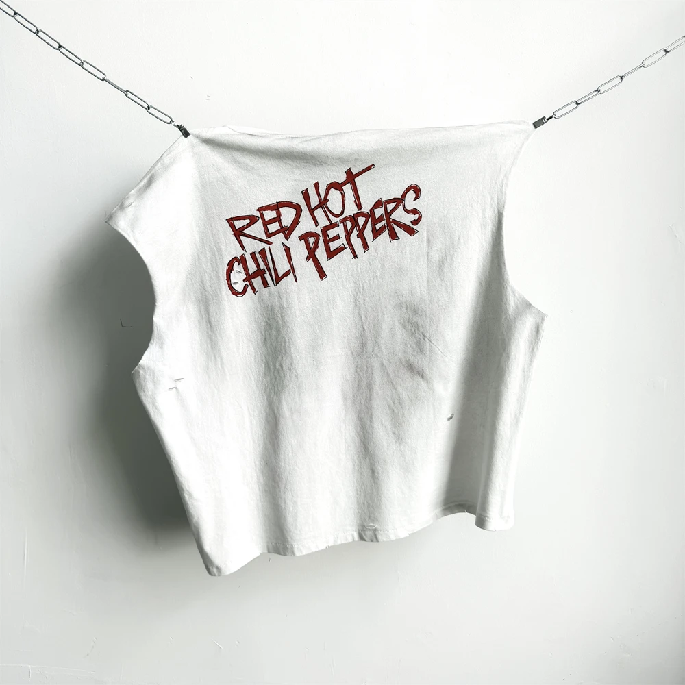 Washed SAINT RED HOT CHILI PEPPERS RHCP Hole Sleeveless T Shirt Men Women Best Quality Tee Tops T-Shirt