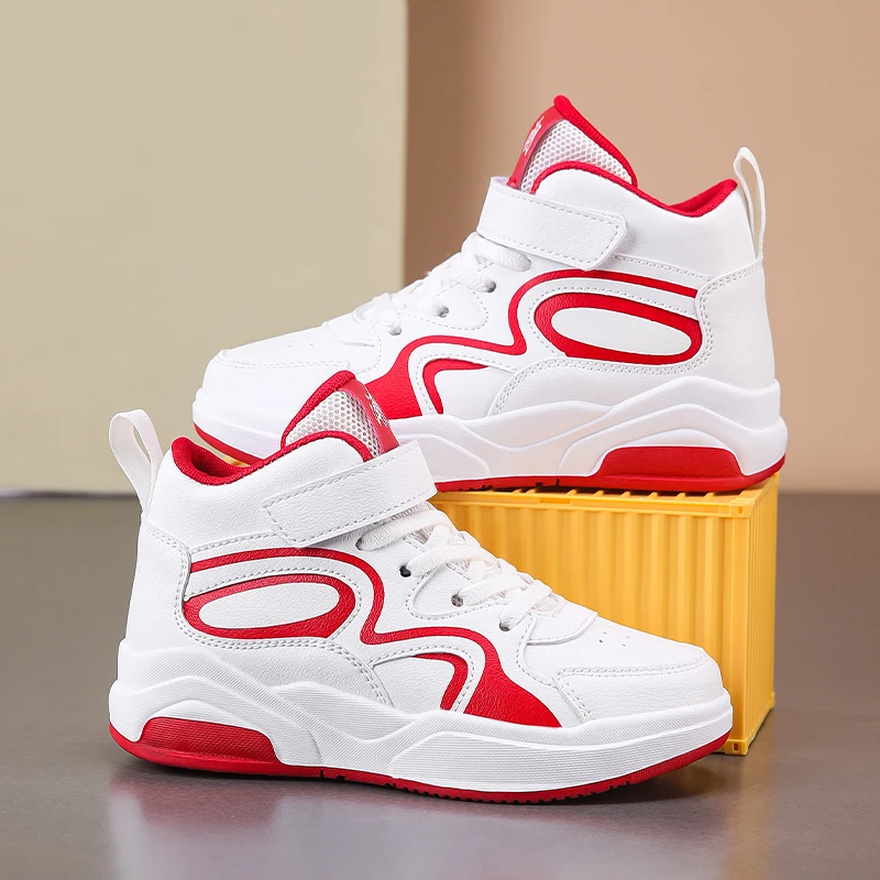 

Осенние детские кроссовки для мальчиков из искусственной кожи, модные мягкие баскетбольные кроссовки для мальчиков, уличная нескользящая детская повседневная обувь для бега, размер 31-37