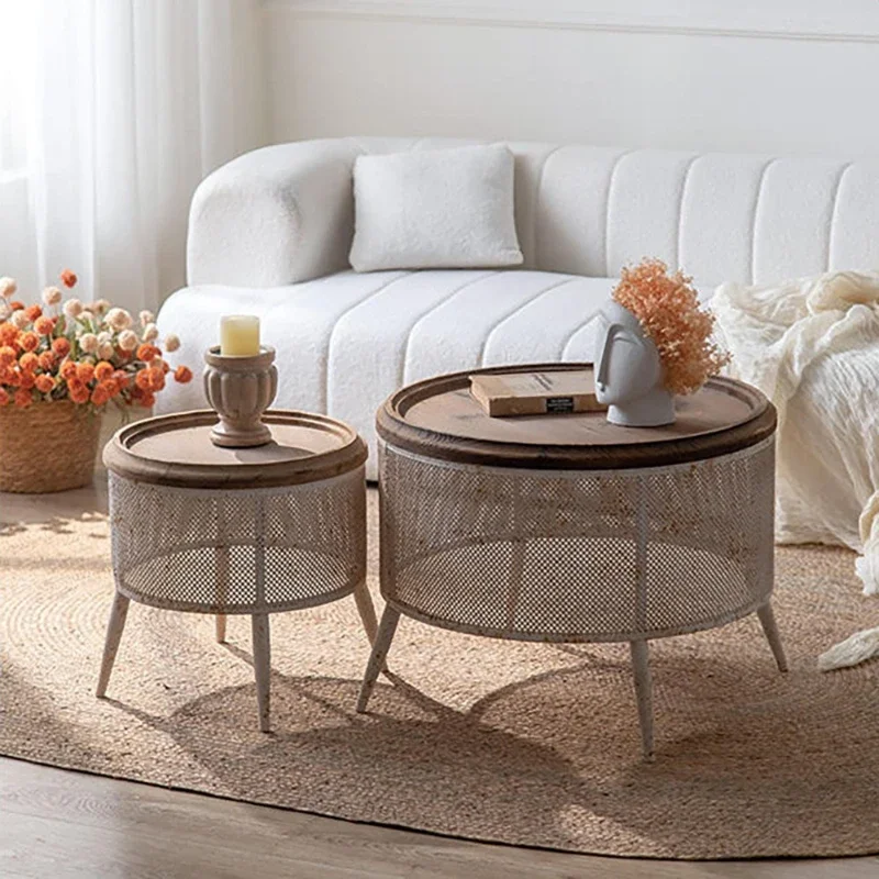 Rural retro coffee table, hotel living room decoration old side table small apartment round side table