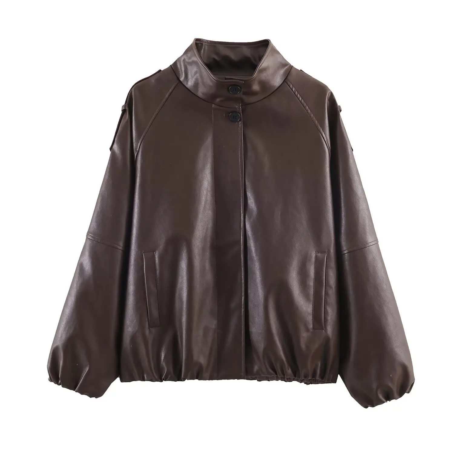 

Women's Fashionable Faux Leather Stand Collar Jacket GGU5