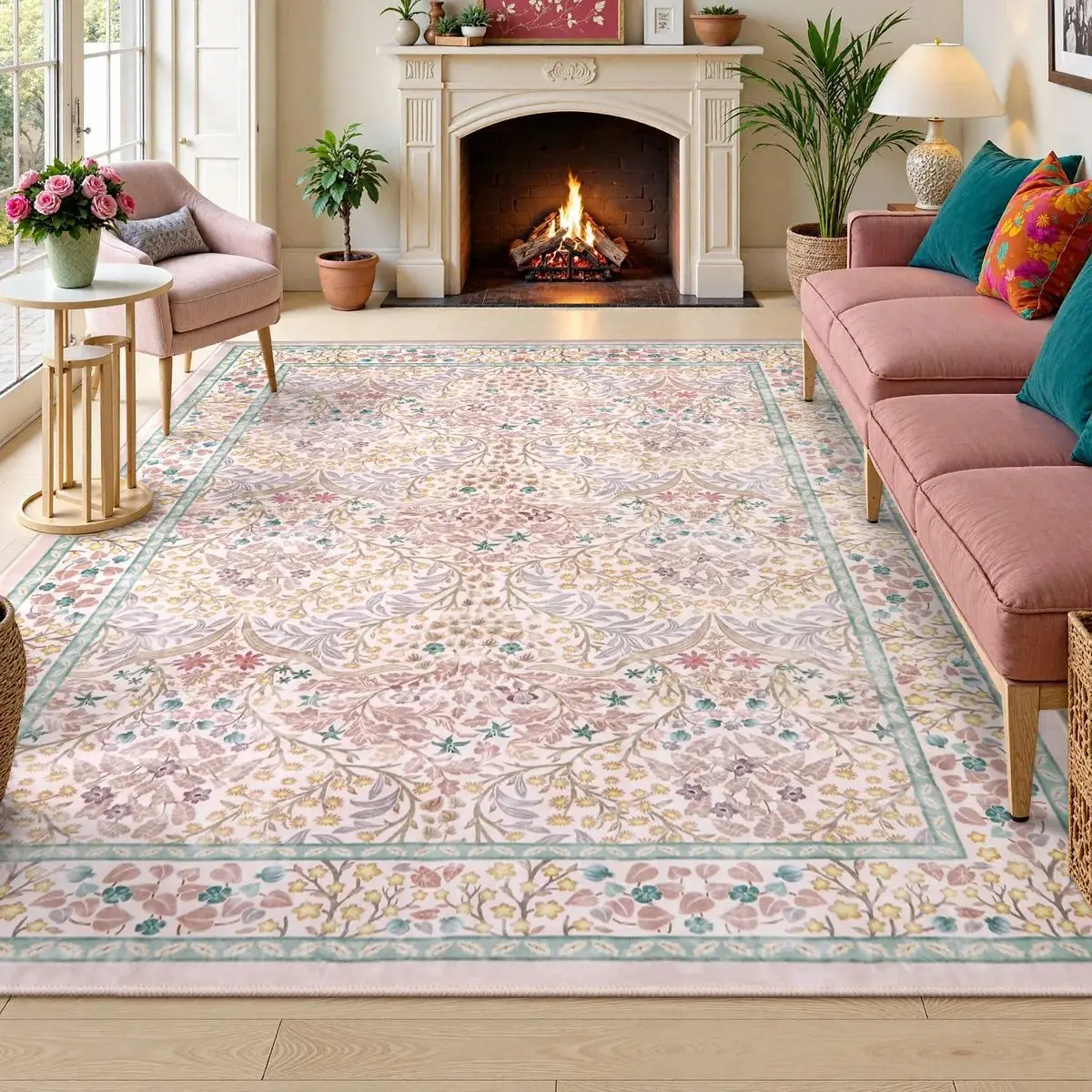 Bohemian Floral Abstract Style Room Decoration Aesthetic Carpet Soft Dining Room Rug Easy Cleaning Washable Coffee Tables Mat