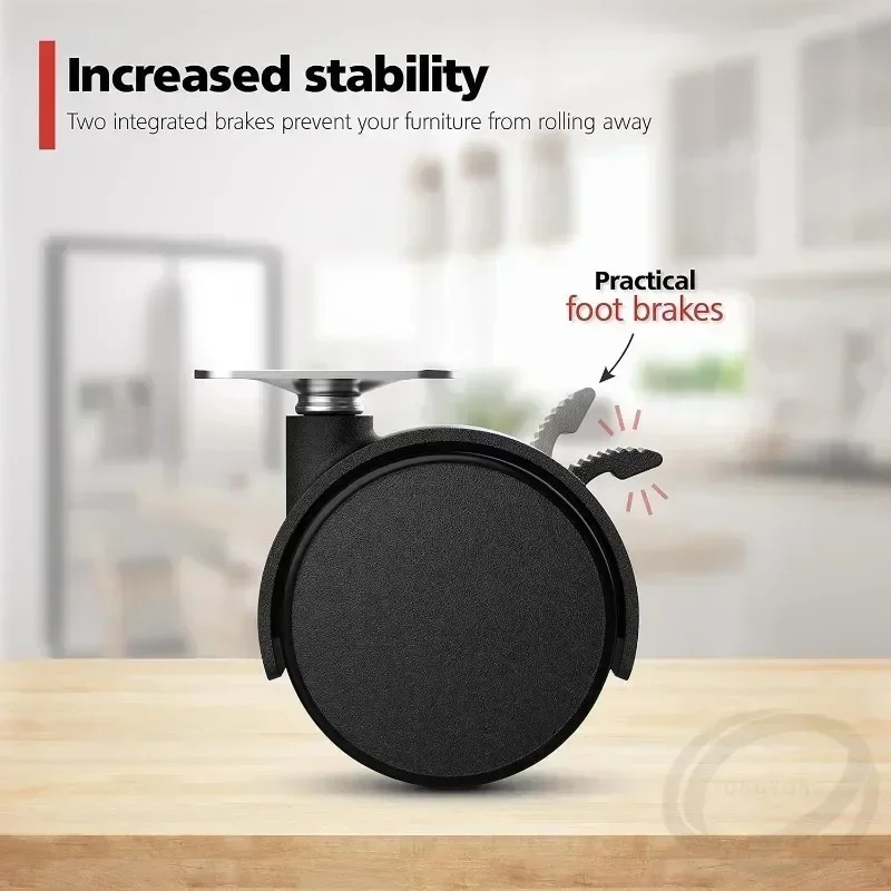4pcs 40mm Heavy-Duty Furniture Castors with Braking Capable of 25kg Load Indoor Rotating Wheels Low Rolling Resistance