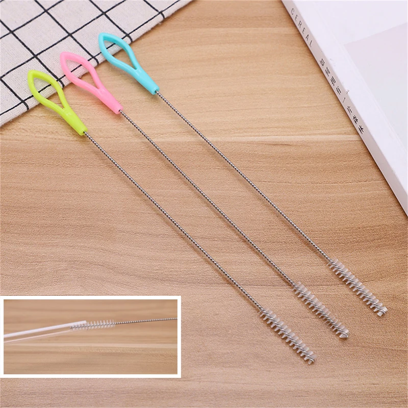 5PCS Nylon Bottle Cleaning Brush Baby Stainless Steel Long Handle Cleaning Brushes Soft Hair Straws Spiral Kitchen Cleaning Tool