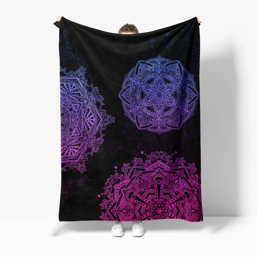 

Boho Mandala Psychedelic Geometric Pattern Fleece Blanket Colorful Floral Design Throw Blanket for Sofa Bed Room Decoration