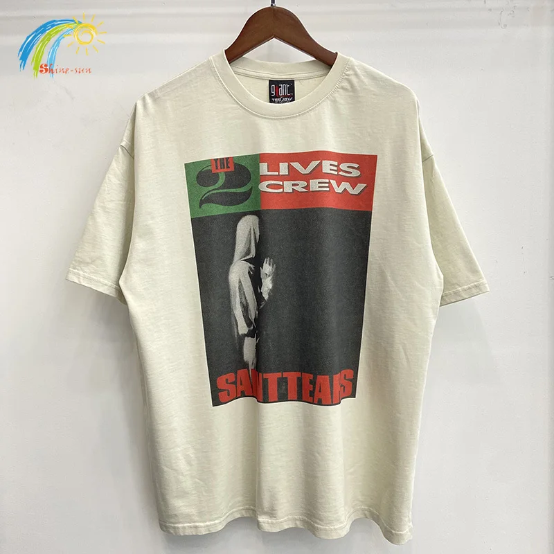 

Summer Hip Hop Graphics Print Saint T-Shirt Men Women Best Quality Cotton Oversized T Shirt Vintage Washed Cement White Tee