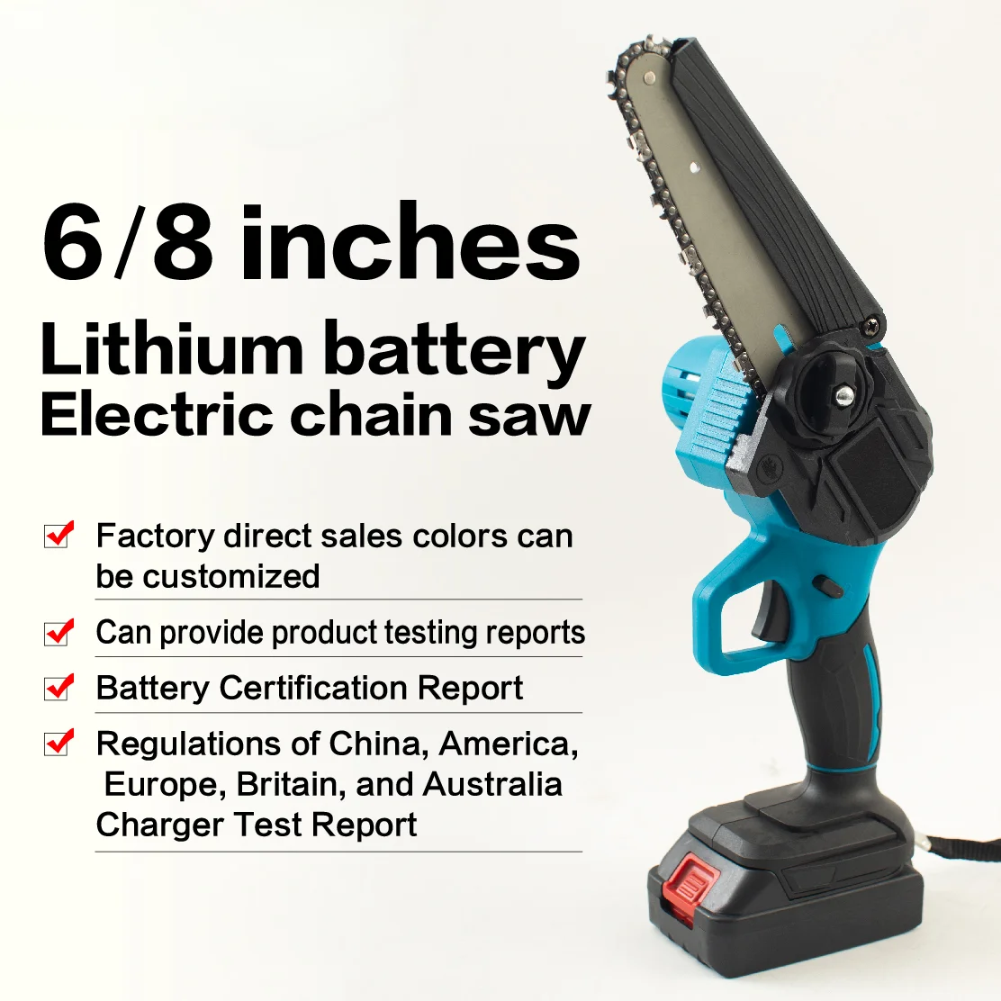 Hand-held Cordless Power Saw Machine Lithium Battery Mini 6inch Chainsaw With 2 Batteries