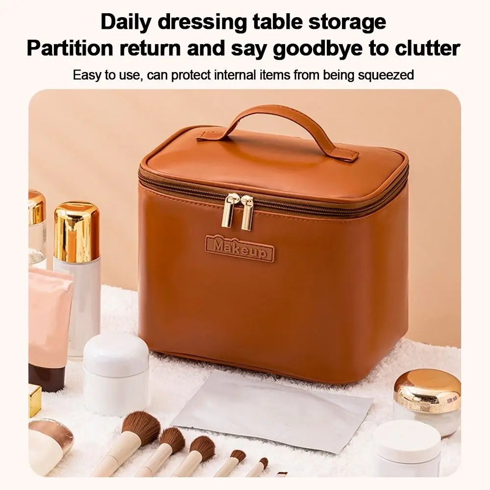Trendy Large Capacity Makeup Bag PU Water-resistant Makeup Organizer Portable Multi-functional Travel Storage Pouch for Women