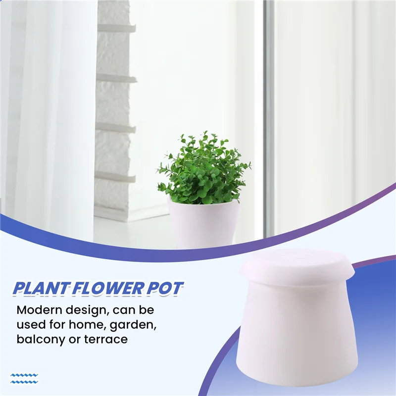A59E-Plastic Plant Flower Pot Planter With Saucer Tray Round Gloss Home Garden Decor, White Upper Caliber -, 17Cm / 6.69"