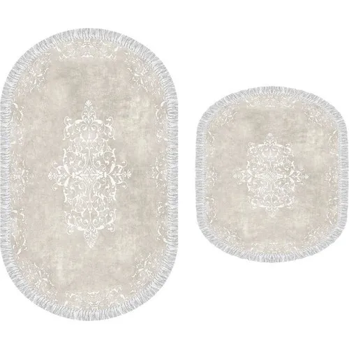 Dowry Wonderland Oval Fringed 2'li Bath Mat Pad Alberta Cream