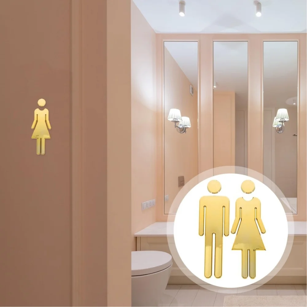 2PCS/set Acrylic Women Men Bathroom Signs Bathroom Door Signage Decor Self-Adhesive Restroom Identification Signs