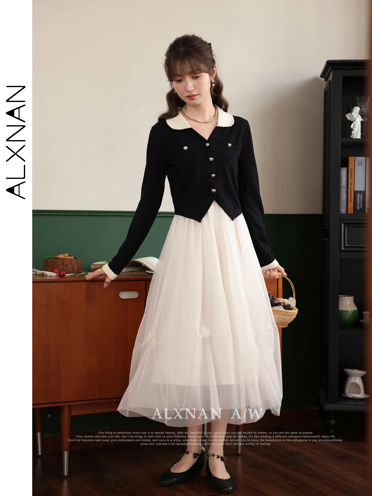 ALXNAN Women's Midi Mesh Skirts for Woman 2024 Spring Sweet Girl Elastic High Waist A Line Female Skirt Female Clothes LXN31199